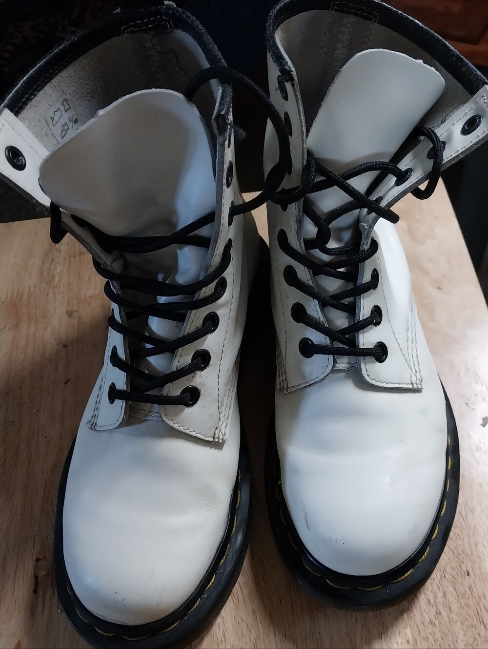Dr. Martens White Lace-Up Combat Boots with Black Laces